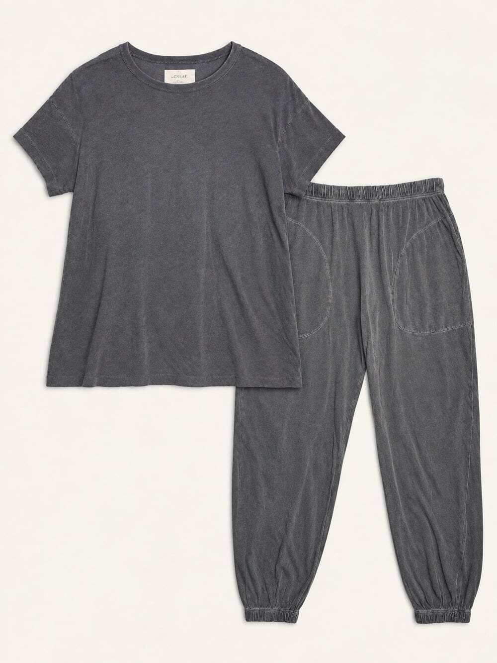 THE GREAT. t-shirt and jogger set top size 0 XS Pants size 2 Medium Dark Gray